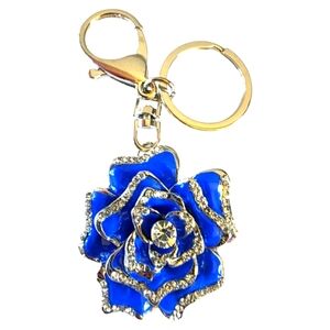 Royal Blue Camellia Flower Purse Charm Key Ring